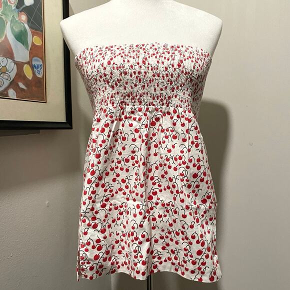KIMCHI BLUE Cherry Print Strapless Smocked Cotton Blend Top Size Large​ - Picture 1 of 13